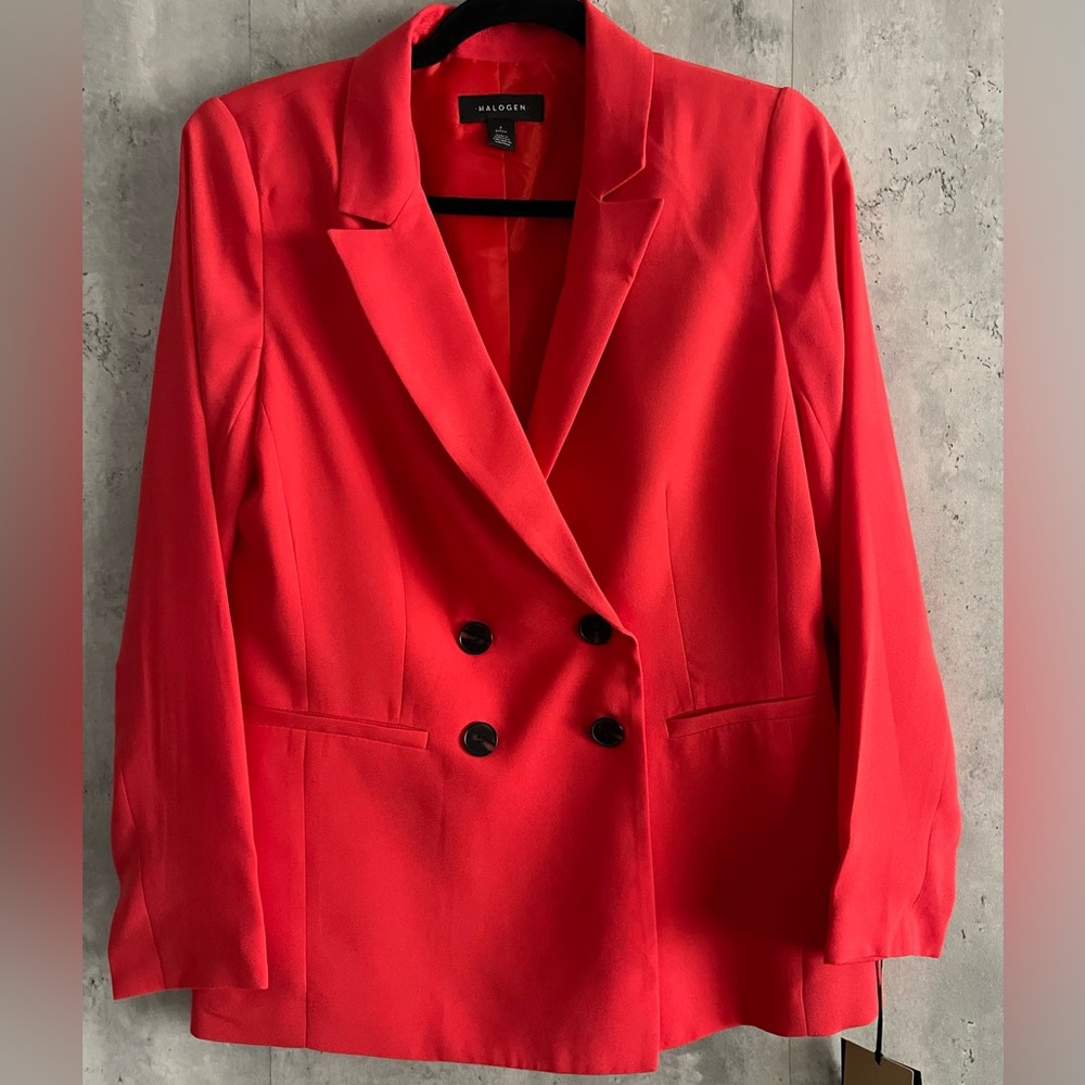 NWTs Halogen Coral Double Breasted Faux Slit Pockets Blazer Jacket Sz SmP